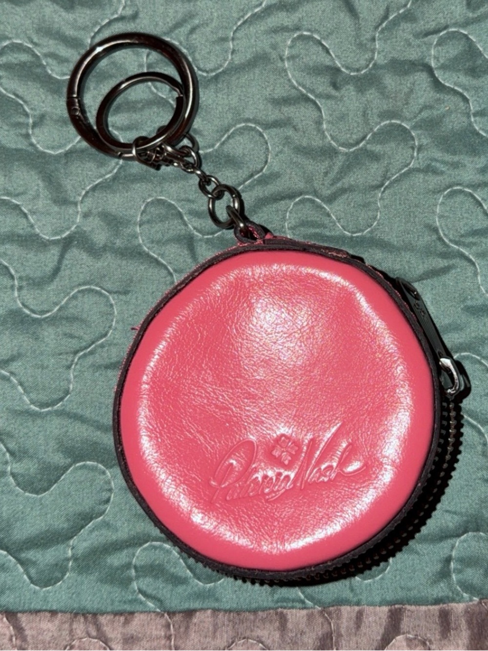 Patricia Nash Round Pink Leather Keychain Coin Pouch